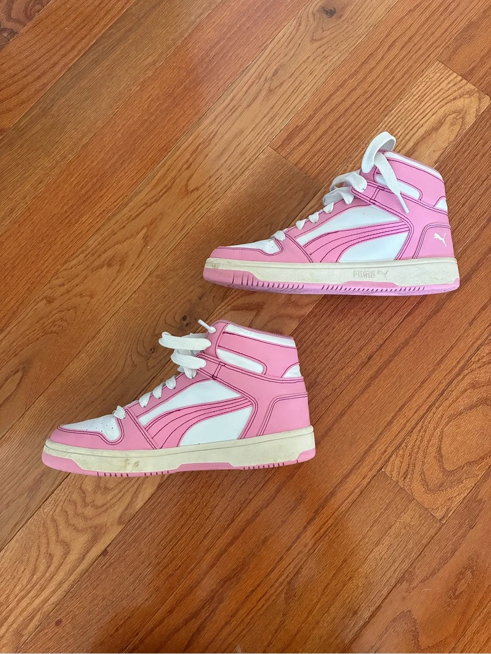 Puma Pink and White High Top Sneakers Rebound LayUp